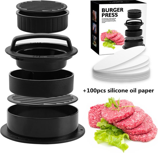 TDR Hamburgerpers 3-in-1 met 100 waxpapiertjes