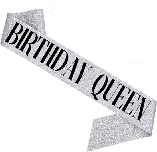Happy Birthday Tiara en Sjerp-Met text "Birthday Queen"- Ideaal als Cadeau voor Verjaardagen-birthday diadeem-Zilver