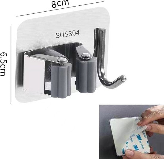 Unikorf 2 stuks RVS Bezem-/Mophouder - Zelfklevend