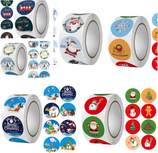 3000 Kerststickers op 6 Rollen – Ronde Zelfklevende Stickers voor Cadeaus, Verpakkingen en Kerstdecoratie