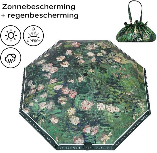 Opvouwbaar bloem paraplu - Zonbescherming Anti-Uv UPF50 + -Windproof- Stevig paraplu met diameter van 97 cm-hemelsblauw