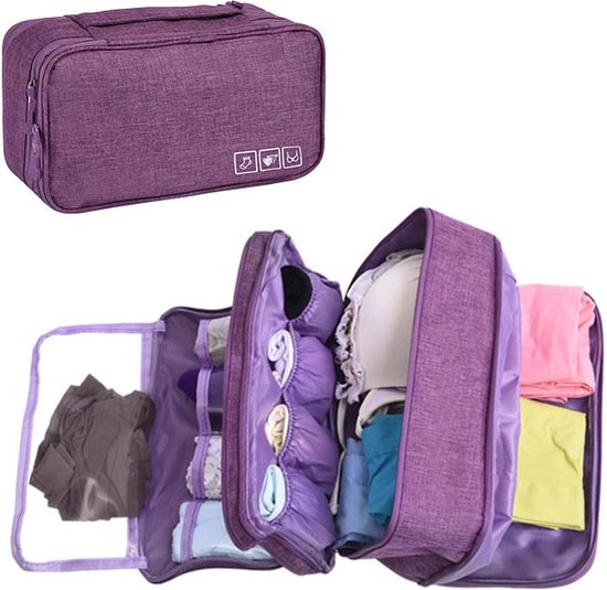 Merkloos lingerie & make-up tas 27x14,5x12CM paars