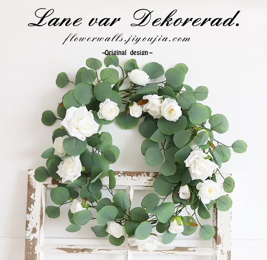 Kunstwijnstok met 21 witte rozen - 1.85m decoratie