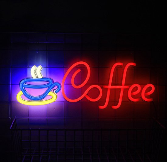 Opvallende "Coffee" Neon LED Lamp-Neon Wandlamp -Perfecte Decoratie voor Koffieliefhebbers(Incl. Adapter & Ophanghaakjes)-42x22cm