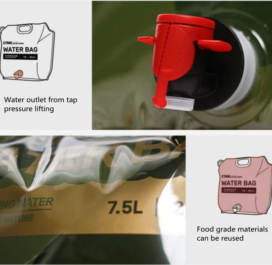 Outdoor Draagbare Waterzak met Kraan voor Kamperen, Wandelen, Picknicken, Vissen en Reizen, etc- 7.5L Capaciteit - Opvouwbaar en Milieuvriendelijk - Jungle Groen