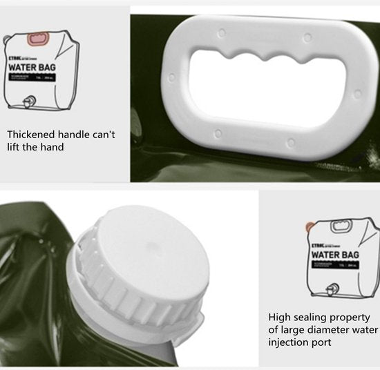 Outdoor Draagbare Waterzak met Kraan voor Kamperen, Wandelen, Picknicken, Vissen en Reizen, etc- 7.5L Capaciteit - Opvouwbaar en Milieuvriendelijk - Jungle Groen