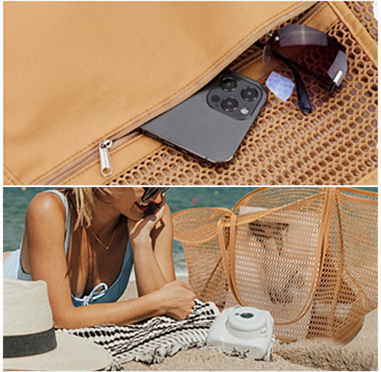 Strandtas Mesh Net Handtas Dames Schoudertas Bruin