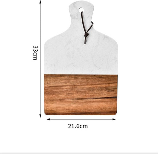 Luxe Snij- & Serveerplank van Marmer en Acaciahout- Borrelplank - wit 33*21.6cm