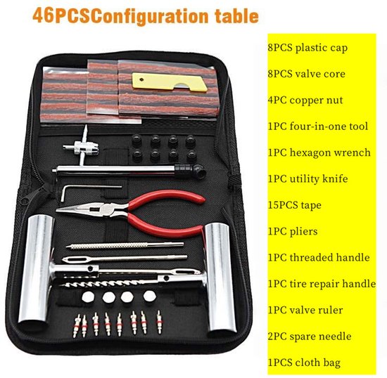 46-delige bandenreparatieset voor fiets, motor & auto