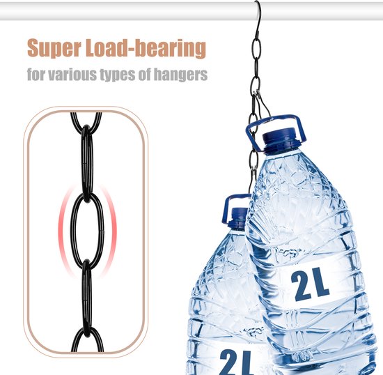 10 Kledinghangers met Metalen Ketting - Zwart