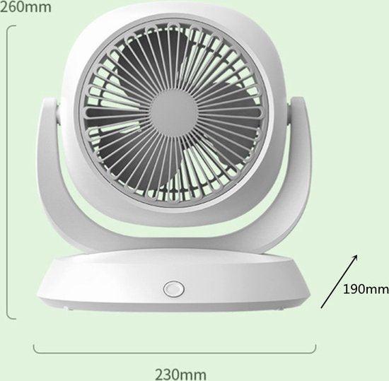 USB Oplaadbare Tafelventilator – 210° Breedhoek Wit