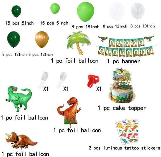 90 delig verjaardagset - Thema: Dinosaurus - Versiering voor feestjes, verjaardag - feestdecoratie