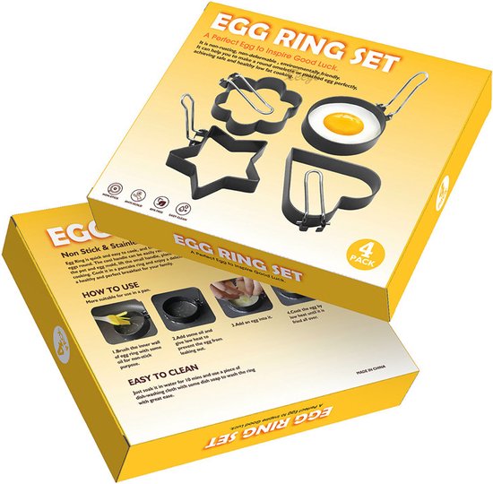 Ei ringen 4 stuks RVS met siliconen handgreep antiaanbak
