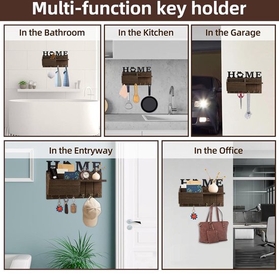 Stijlvolle Wandgemonteerde Sleutelhouder met 'HOME' Design - Functionaliteit en Esthetiek in Eén-38*7.5*17cm-donkerbruin