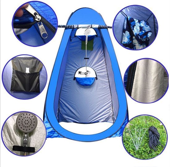 Camping Douchetent met 3 Ramen 150x150x190cm Blauw