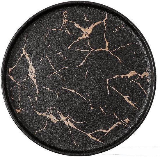 2-delige luxe marmeren bordenset mat zwart Ø25,2/Ø20 cm