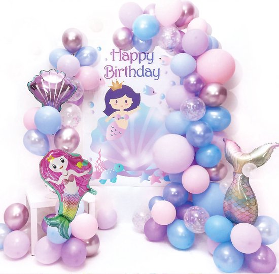 45 delig verjaardagset - Thema: Zeemeermin - Versiering voor feestjes, verjaardag - feestdecoratie