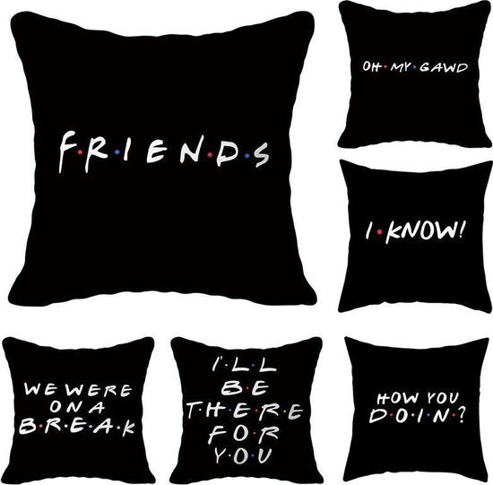 Sierkussensloop - Thema: Friends - Tekst: "We where on a break" - 45 x 45 cm - Zwart
