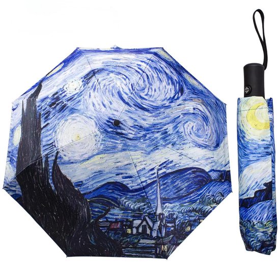 Van Gogh Sterrenhemel Autom. Opvouwparaplu UPF50+ Blauw