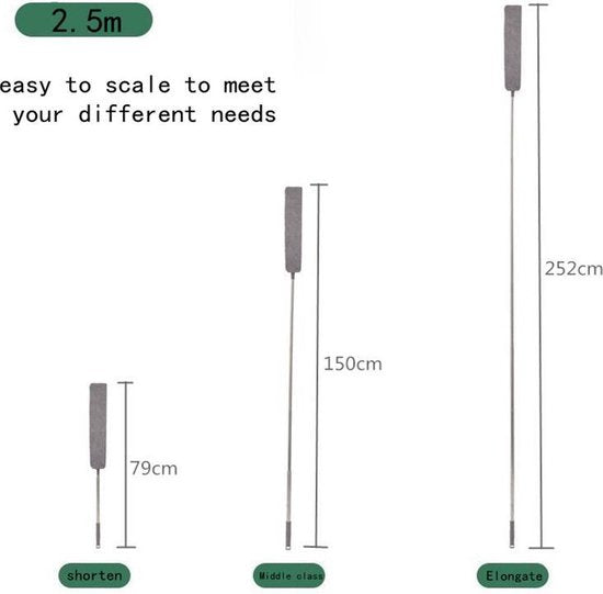 3-in-1 telescoopsteel met plumeau, lamellen- en chenillekop