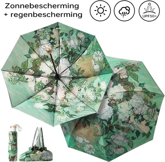 Opvouwbaar bloem paraplu - Zonbescherming Anti-Uv UPF50 + -Windproof- Stevig paraplu met diameter van 97 cm
