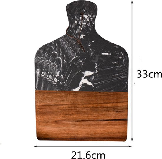 Luxe Snij- & Serveerplank van Marmer en Acaciahout- Borrelplank - zwart 33*21.6cm