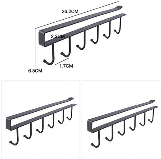 Keukenhaak Onder Plank – Set van 4 – Metaal – Zwart – 6 Haken – Ophangrek voor Keukengerei, Mok, Handdoek – afbeelding 10
