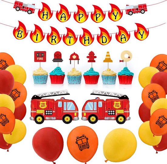 48-delige brandweerwagen verjaardagset - feestdecoratie