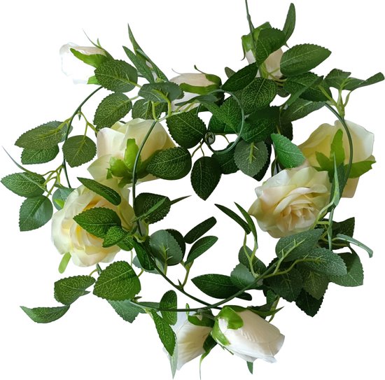 2 Stuks Klimop Slinger met grote rozen kunstbloem -2 meter lang-decoratieve slinger-Bloemenkrans-champagne