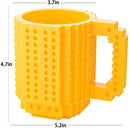 Build on Brick Mug - geel - 350 ml - bouw je eigen mok met bouwsteentjes - BPA vrije drinkbeker cadeau voor kinderen of volwassenen - koffie thee limonade of andere dranken - pennenbeker - creatief accessoire voor op bureau -HnD
