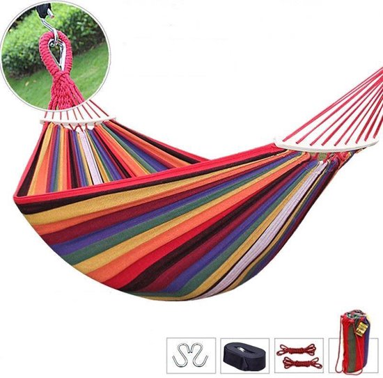 Hangmat met Ophangkoord, Opbergtas en Bevestigingstouwen -Ge