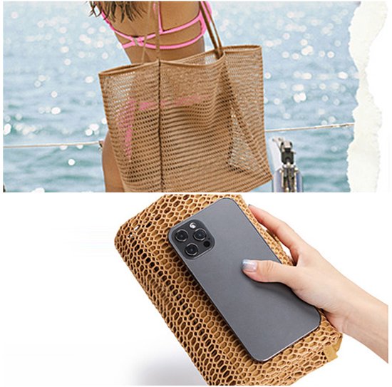Strandtas Mesh Net Handtas Dames Schoudertas Bruin
