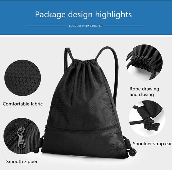 Waterdichte 55L rugzak met trekkoord - Zwart