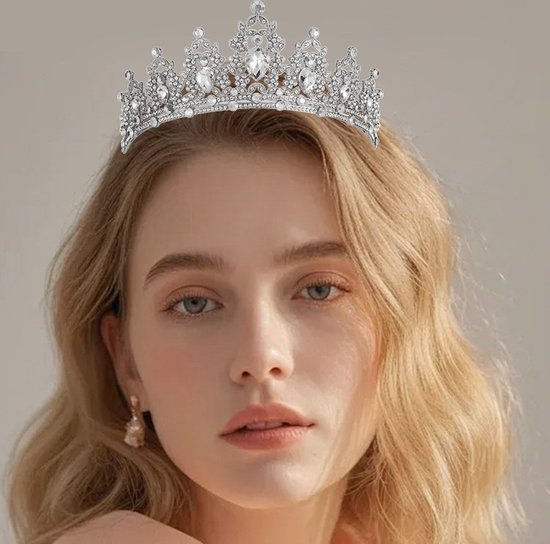 Elegante Zilver-Witte Kroon met Waterdiamanten voor Feesten