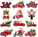 24-delige Houten Kerstdecoratieset - Nostalgische Rode Vrachtwagens met Feestelijke Details-Unieke Hangdecoratie voor Kerstboom en Cadeaus