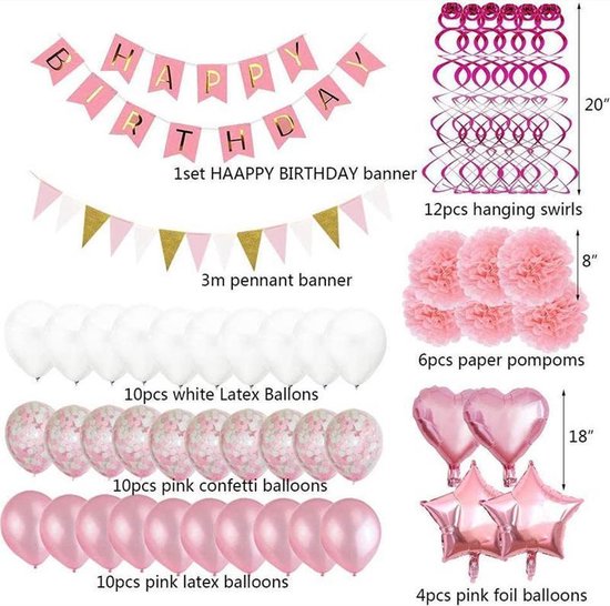 Merkloos 56-delig Verjaardagset Roze Feestdecoratie