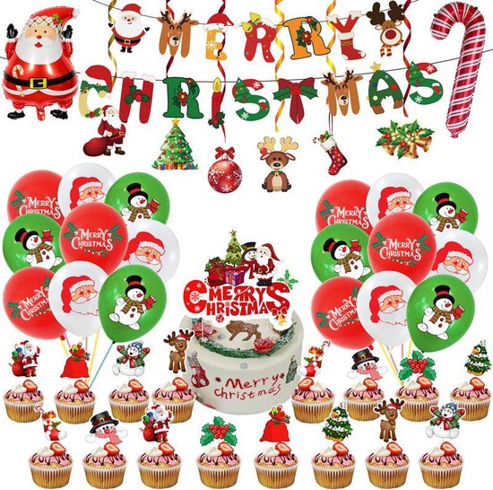 90 delig kerstfeestset - Thema: Merry Christmas - Versiering voor feestjes, verjaardag - feestdecoratie