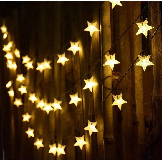 Tuinverlichting met sterren slinger Op Zonneenergie-12meter lang 100 LED lichtjes- 8 knipperende modi-warm wit licht