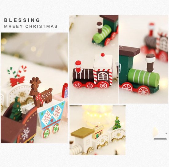Luxe Houten Kersttrein - Kerstdecoratie - Rendier, Cadeautjes en Kerstboom - Nostalgische Feestsfeer -Groen/Rood