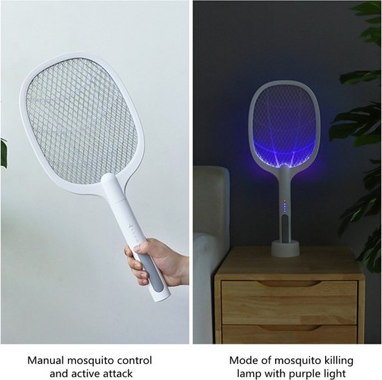 2-in-1 Elektrische Vliegenmepper met UV-lamp - USB Oplaadbaa