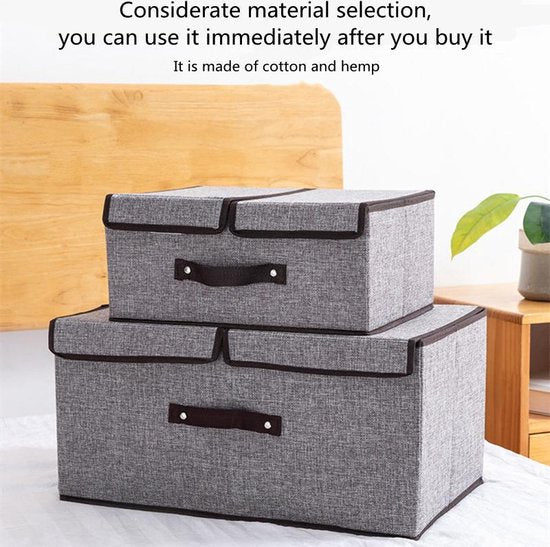 2 Stuks opvouwbare opbergbox - 2 vakken (midden stuk is verwijderbaar) - Stevig duurvast materiaal - 50 * 30 * 25cm - grijs