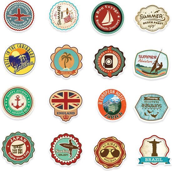 100 reizen en landen Stickers voor laptop, koffers, koelkasten en kleerkasten