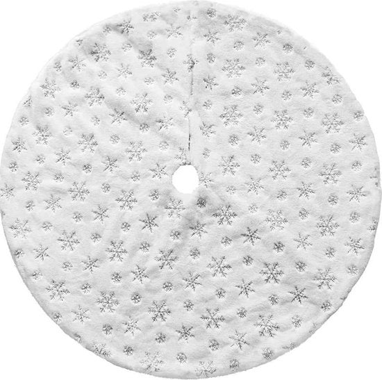 Duurzame Geborduurde Kerstboom Rok - 122cm, Wit/Zilver