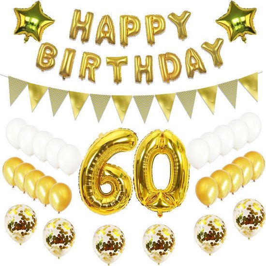 56 delig latex ballonnen versiering - Thema: 60 jaar - Kleur goud