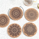 12 stuks Kurken Onderzetters met houder voor Glazen met Mandala Prints