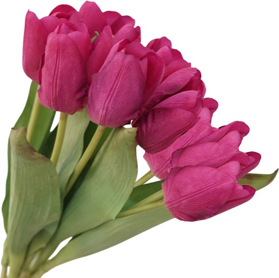 10x Realistische Rozerode Kunsttulpen - Duurzaam & Onderhoud