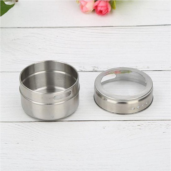 Unikorf: roestvrijstalen kruidenrek, 6 magneetpotjes, silver