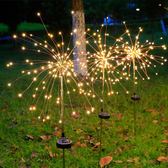2 stuks solar vuurwerklampen met 120LED lichtjes -Tuinverlichting- IP65- 8 Modi-warm wit licht
