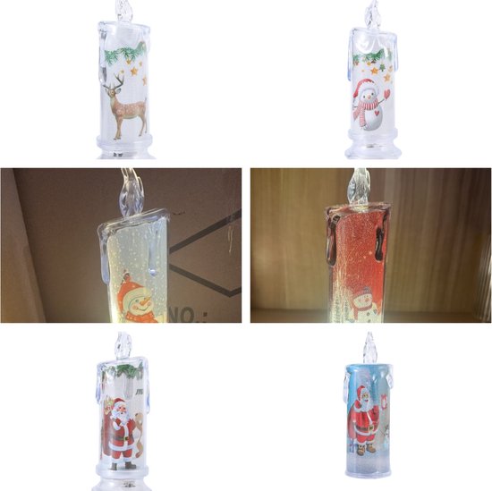 6-delige kerstdecoratie LED-kaarsenset - Sneeuwman & Kerstman motieven- Kerstcadeau - 6,5*18,5cm