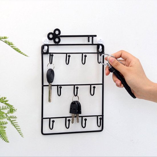Stijlvolle Metalen Sleutelrek met 11 Haken-Wandorganizer-Ruimtebesparend - Duurzaam 25.5x16cm zwart